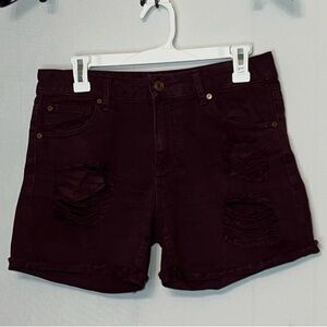 Refuge Jean Shorts Womens Distressed Cut Off Size 4 Maroon Denim Beach.